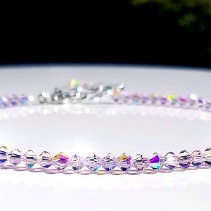 Pink Crystal Choker Necklace/ Elegant Pink Iridescent Sparkly Crystal Necklace